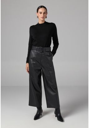 PU Leather Wide Legs Basic Trousers