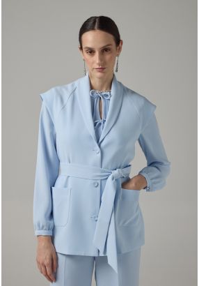 Solid Front Pockets Belted Gilet