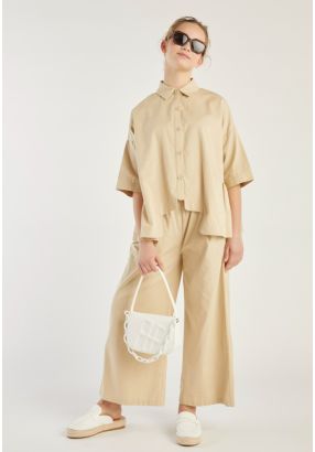 Solid Elastic Waist Trousers