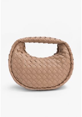Solid PU Leather Woven Bag
