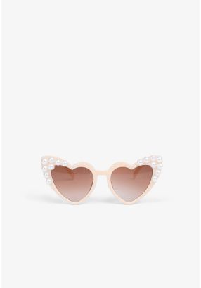 Faux Pearls Embellished Heart Shaped Sunglasses