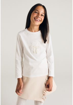 Faux Pearls Embellished T Shirt