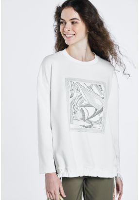 Printed Motif Back Elastic Waist Blouse