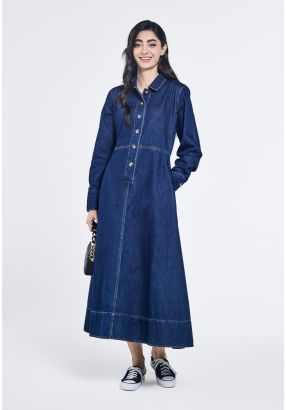 Denim Flared Maxi Dress