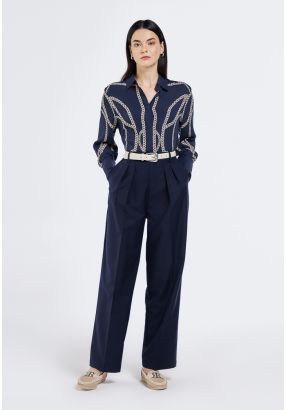 Solid High Waist Trousers