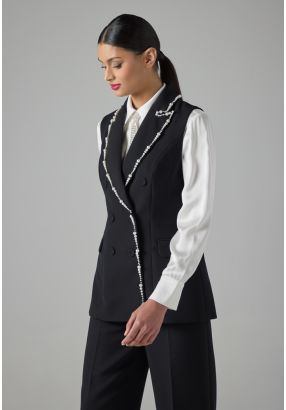 Faux Pearl Crystal Embellished Sleeveless Gilet