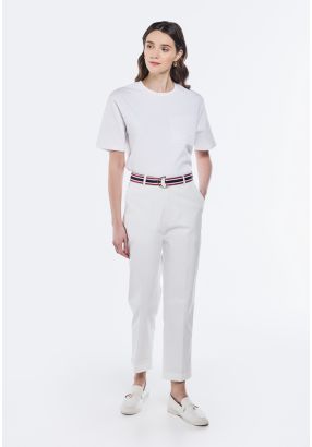 Solid Folded Hem Trousers