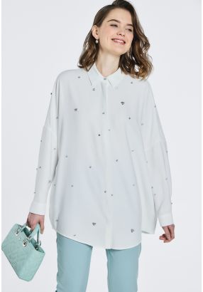 Oversized Crystal Embellished Shirt