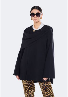 Knitted Poncho With Attached Scarf