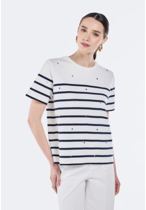 Striped Strass Embellished T-Shirt