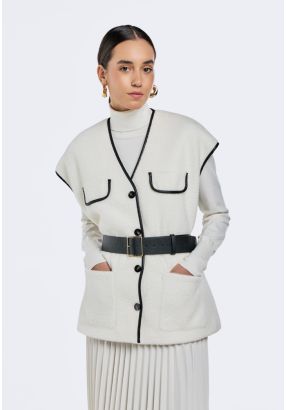 Faux Fur Vest with Contrast Piping