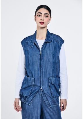 Zip-up Elastic Hem Vest