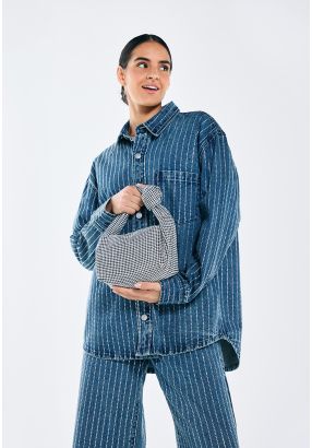 Drop Shoulder Crystal Embellished Denim Jacket