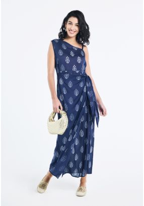 Embroidered Printed Wrap Dress