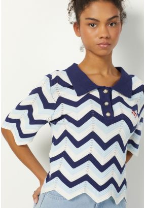 Shirt Collar Knitted Blouse