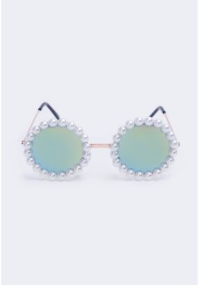 Faux Pearls Embellished Round Sunglasses