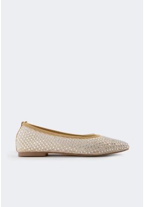 Crystal Embellished Mesh Ballerinas