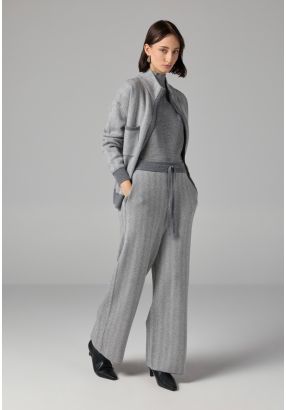 Contrast Knitted Wide Leg Trousers