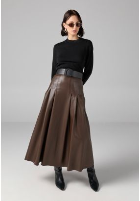 PU Leather Flared Skirt