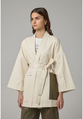 Contrast Belted Denim Kimono