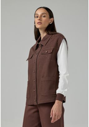 Solid Crystal Embellished Denim Vest