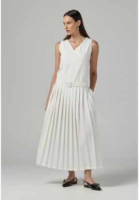Sleeveless Pleated Solid Dress