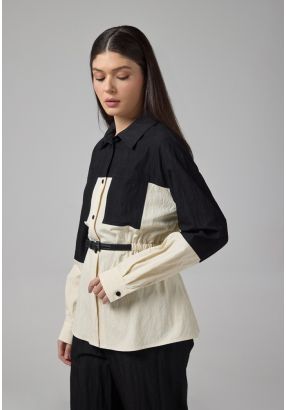 Contrast Front Pockets Relaxed Fit Shirt