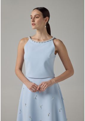 Crystal Embellished Sleeveless Cropped Top