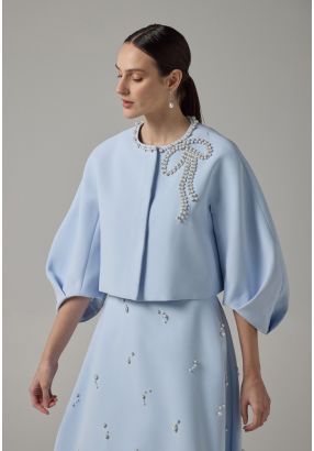 Solid Crystal Embellished Cropped Jacket