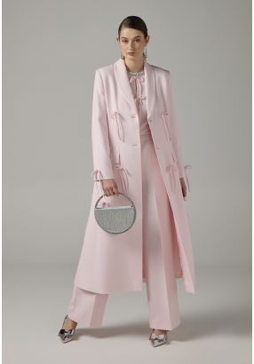 Notched Collar Bow-Detail Coat