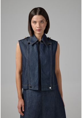 Solid Sleeveless Denim Gilet