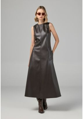 Solid PU Leather Dress
