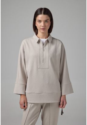 Front Half-Zip Monogram Blouse