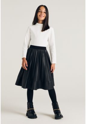 Pleated PU Leather Skirt