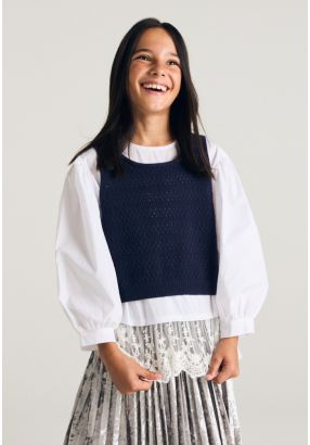 Solid Blouse and Vest Combo (2PCS)