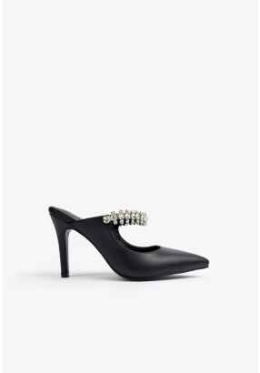 Crystal Embellished Heeled Mules
