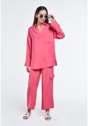 Solid Crinkled Straight Leg Trousers