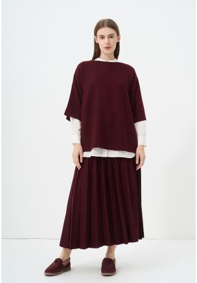 Solid Pleated Midi Skirt