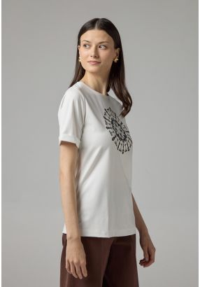 Crystal Embellished Printed Motif T-Shirt