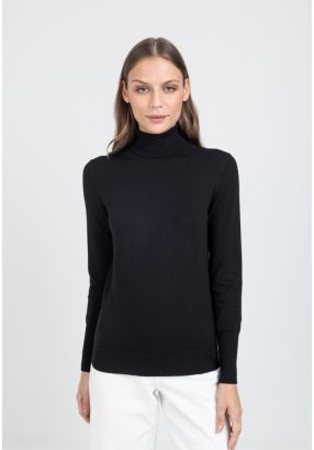 Ribbed Turtle Neckline Slim Fit Solid Basic Top