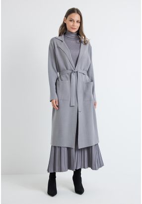 Notched Collar Solid Knitted Cardigan