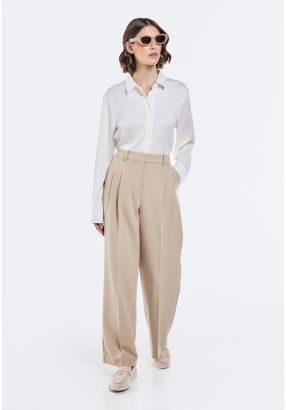 Solid Pleated Waist Trousers