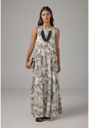 Printed Sleeveless Flared Dress