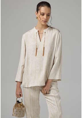 Long Sleeve Blouse With Detachable Chain