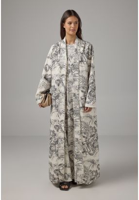Printed Belted Maxi Abaya