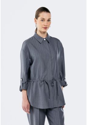 Lurex Striped Drawstring Shirt