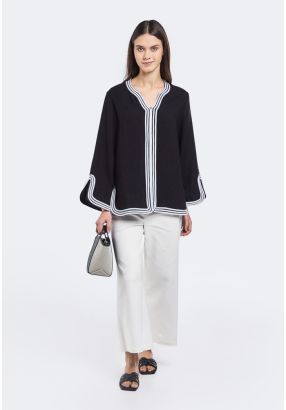 Solid Wide Leg Trouser With Button Waistband