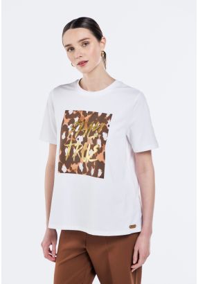 Metallic Print Motif T-Shirt