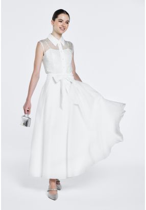 Belted Pleated Flared Skirt