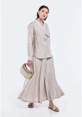 Pintuck Flared Maxi Skirt